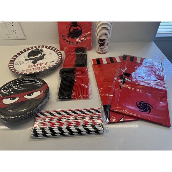 Ninja Birthday Party Supplies serves 24 Dinner Plates Dessert Plates Cups Napkin - Picture 6 of 12